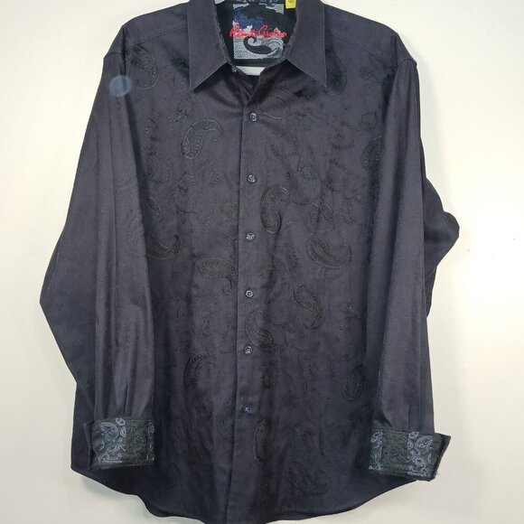 ROBERT GRAHAM WESTPORT EXCLUSIVE EMBROIDERED PAISLEY BLACK FLIP CUFF SHIRT XL - Picture 4 of 10